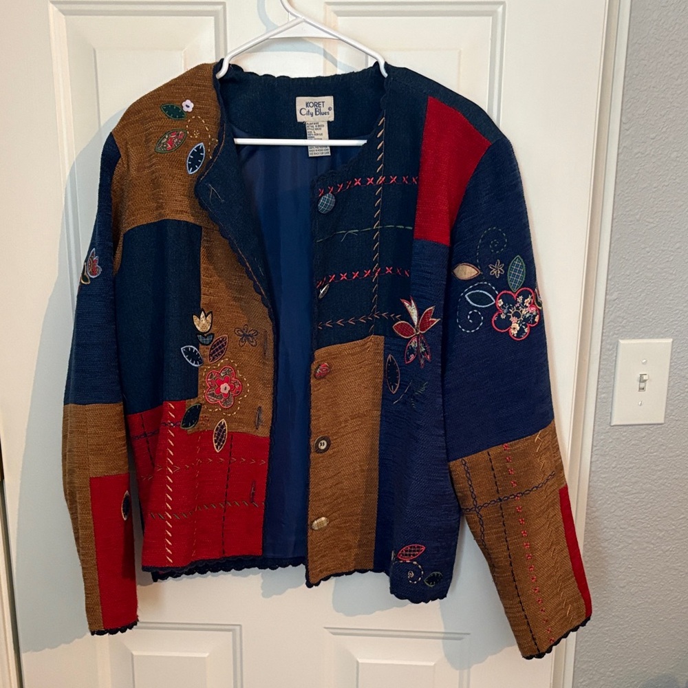 Women's Patchwork Embroidered Jacket - Navy & Bro… - image 2